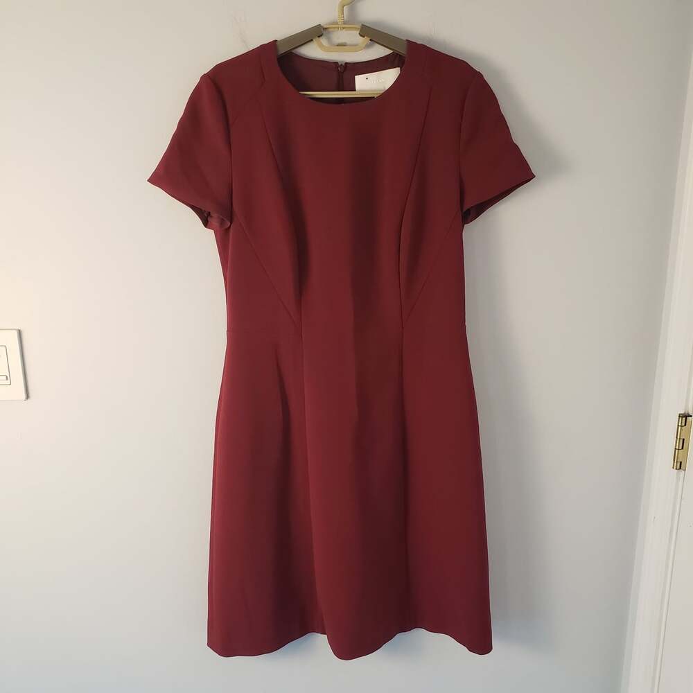 Hugo Boss Dress Dipela Deep Red Silhouette Woven Crew Neck Sz 8 Perfect